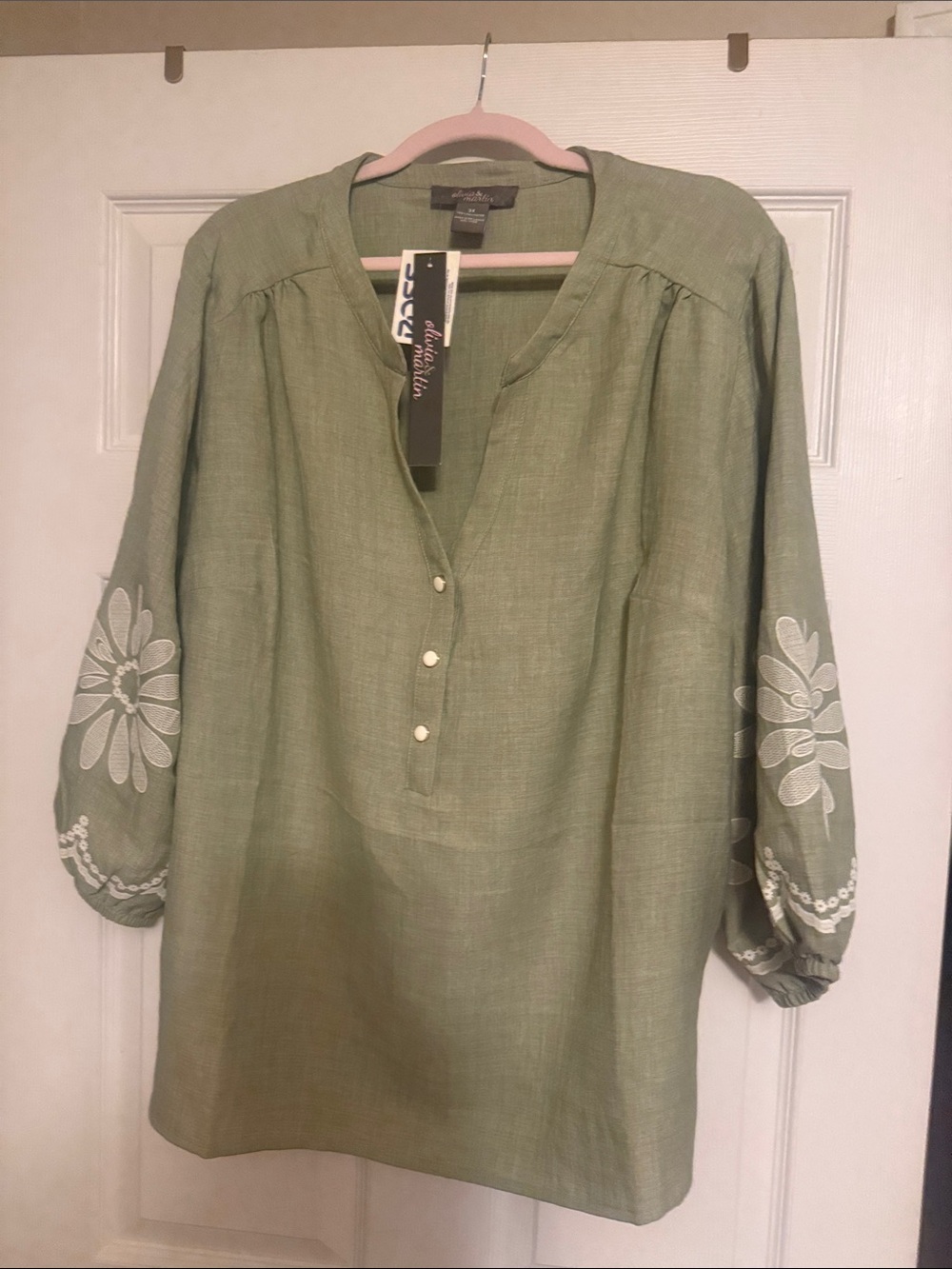 Embroidered Olive Green Women's Popover Tunic